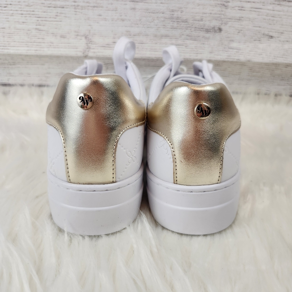 Nine West Women's Gatsby Round Toe Lace-Up Casual Sneakers White and Gold - Picture 7 of 9